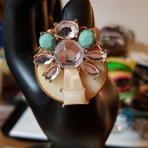 Art Deco Stone Elastic Ring Adjustable